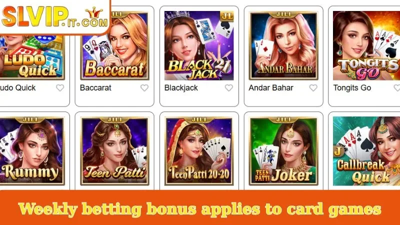 Weekly betting bonus applies to card games